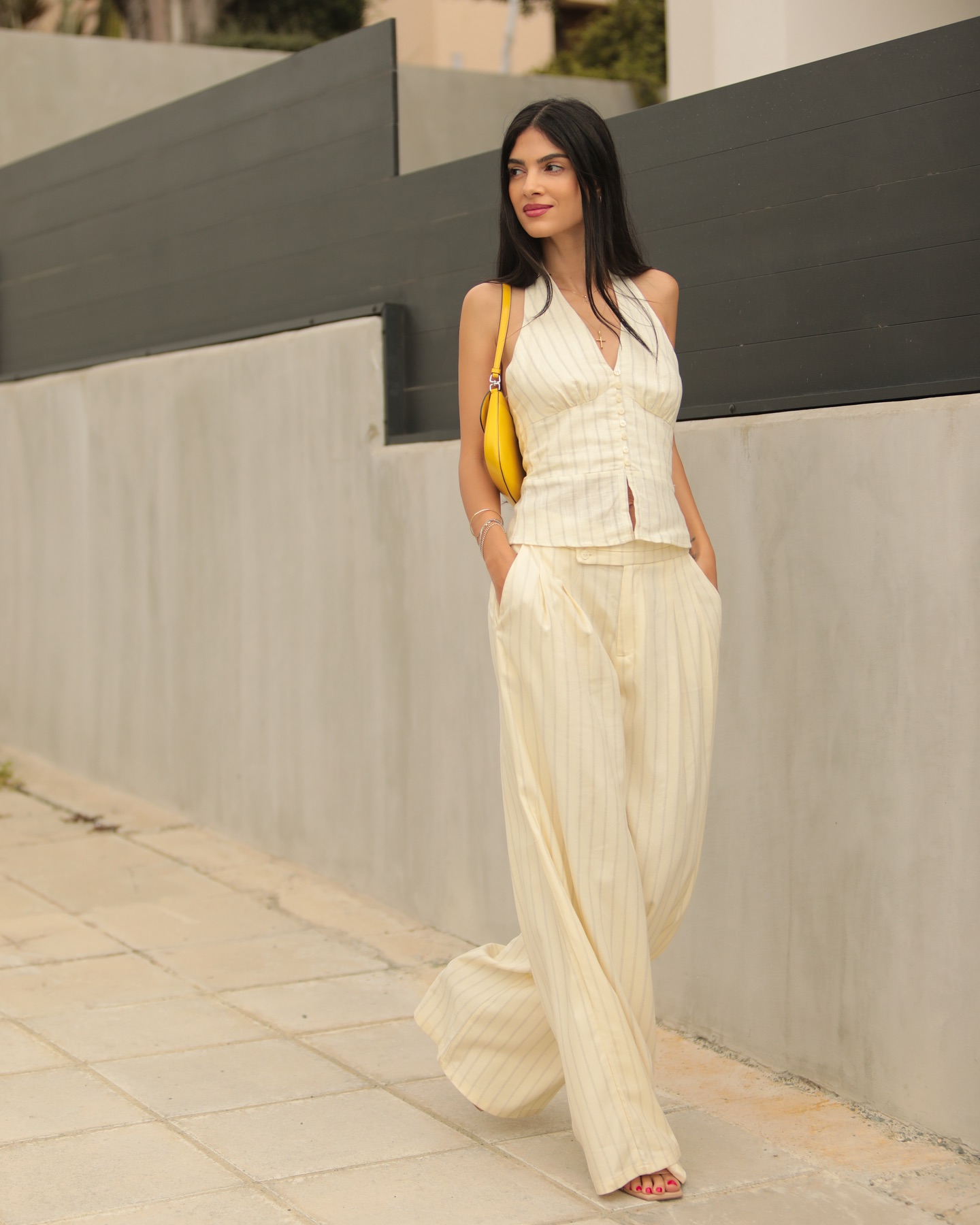 Pantalon Lin Pantalon Fluide Jaune Pantalon Lin Fluide à Pinces