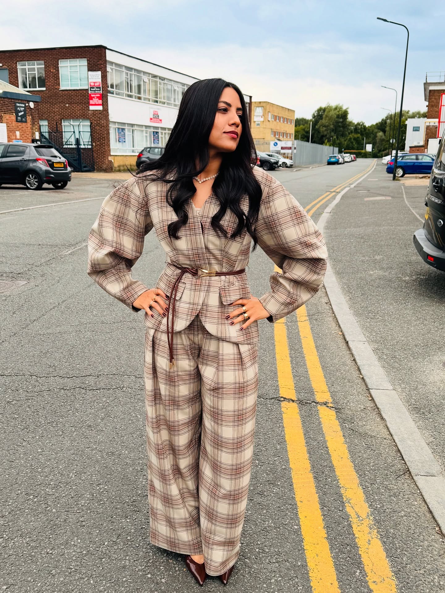 check jacquard cocoon sleeve jacket