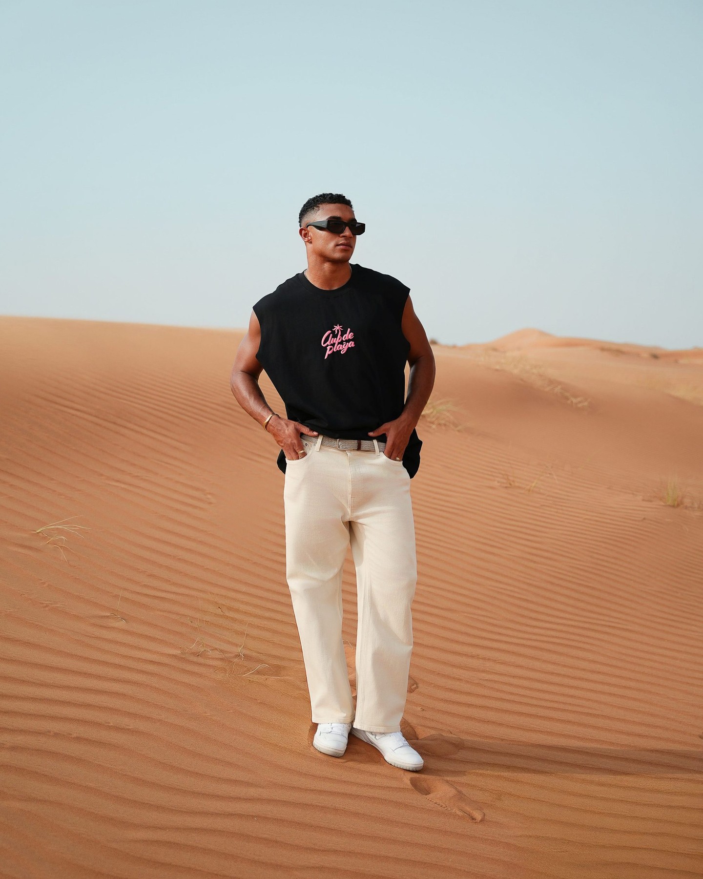 Desert uniform: muscle tee, relaxed denim, sun on full blast.

#johnnybigg #menswear #fashion #mensstyle #styleinspo #outfit #mensfashion #bigandtallfits
