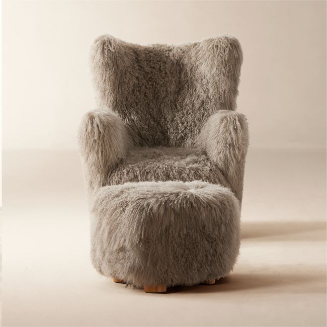 激レア！ バドワイザー Bud SuRF TOUR チェア イス 椅子 Bozzi Taupe Mongolian Sheepskin Chair and Ottoman Set + Reviews | CB2